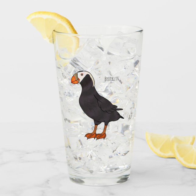 Tufted puffin bird cartoon illustration  glass (Front Ice)