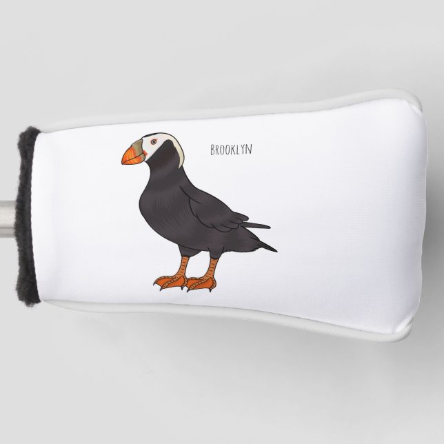 Tufted puffin bird cartoon illustration golf head cover (Front)