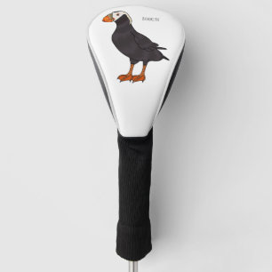 Tufted puffin bird cartoon illustration  golf head cover