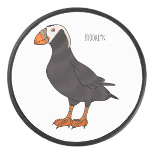 Tufted puffin bird cartoon illustration  hockey puck