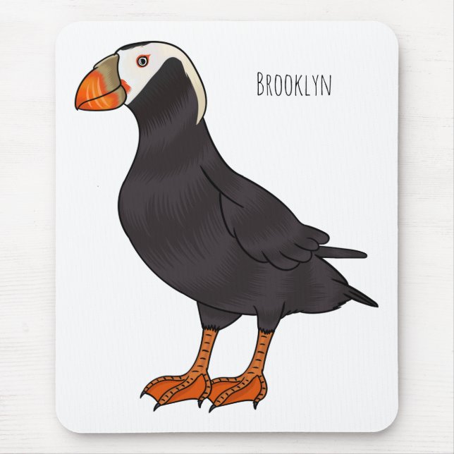 Tufted puffin bird cartoon illustration  mouse mat (Front)