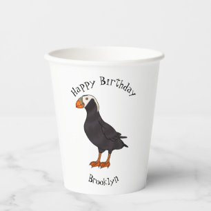 Tufted puffin bird cartoon illustration paper cups