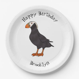 Tufted puffin bird cartoon illustration paper plate