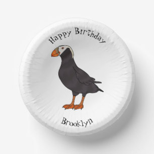 Tufted puffin bird cartoon illustration  paper plate