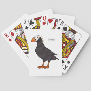 Tufted puffin bird cartoon illustration playing cards