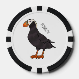 Tufted puffin bird cartoon illustration  poker chips