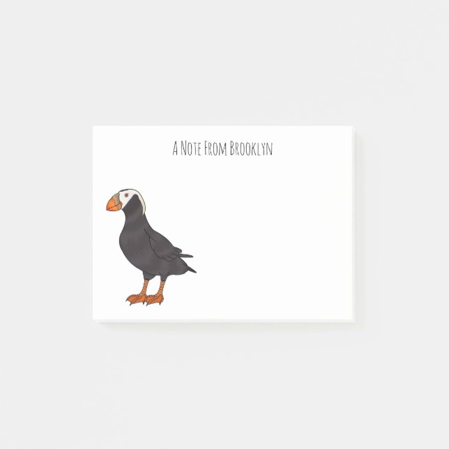Tufted puffin bird cartoon illustration  post-it notes (Front)