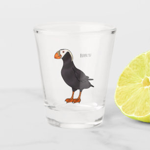 Tufted puffin bird cartoon illustration  shot glass