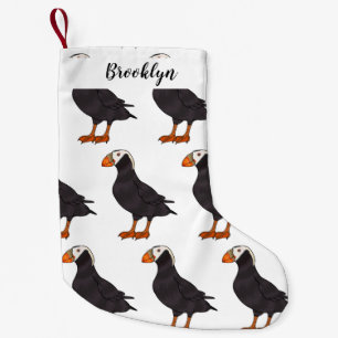 Tufted puffin bird cartoon illustration small christmas stocking