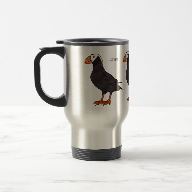 Tufted puffin bird cartoon illustration  travel mug (Left)
