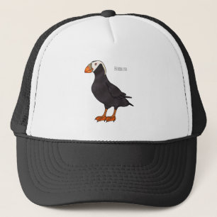 Tufted puffin bird cartoon illustration  trucker hat