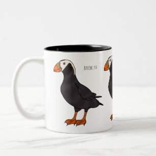 Tufted puffin bird cartoon illustration  Two-Tone coffee mug