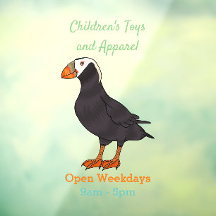 Tufted puffin bird cartoon illustration window cling