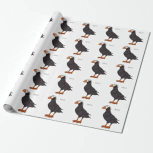 Tufted puffin bird cartoon illustration  wrapping paper