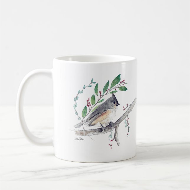Tufted Titmouse Bird Art Coffee Mug (Left)