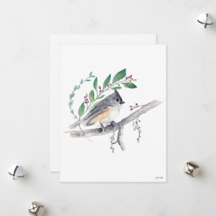 Tufted Titmouse Bird Art Holiday Card