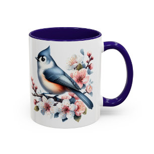 Tufted Titmouse Bird Mug Floral Gift