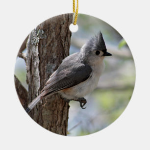 Tufted titmouse ceramic tree decoration