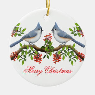 Tufted Titmouse Couple Holiday Ornament