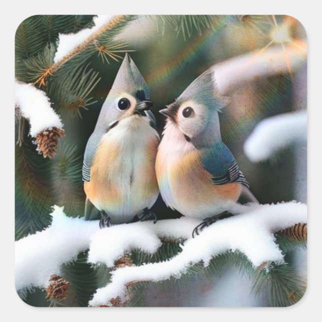 Tufted Titmouse Couple Square Sticker (Front)