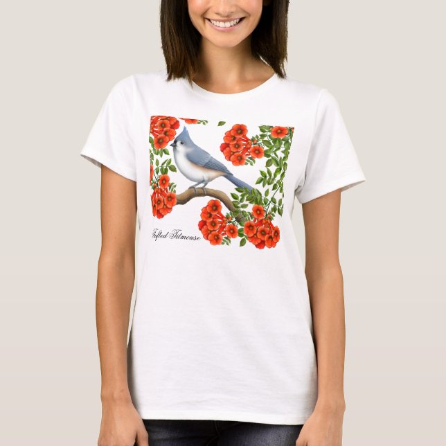 Tufted Titmouse in Trumpet Vines Shirt (Front)