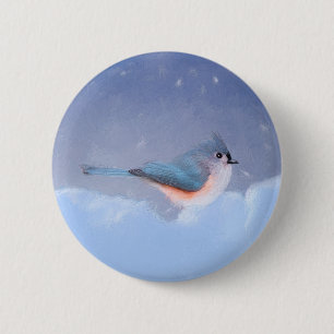 Tufted Titmouse Painting - Cute Original Dog Art 6 Cm Round Badge