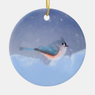 Tufted Titmouse Painting - Cute Original Dog Art Ceramic Tree Decoration