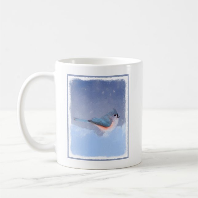 Tufted Titmouse Painting - Cute Original Dog Art Coffee Mug (Left)