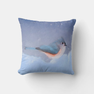 Tufted Titmouse Painting - Cute Original Dog Art Cushion