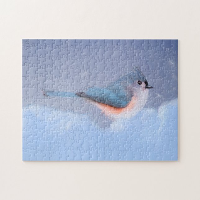 Tufted Titmouse Painting - Cute Original Dog Art Jigsaw Puzzle (Horizontal)