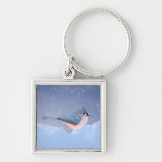 Tufted Titmouse Painting - Cute Original Dog Art Key Ring (Front)