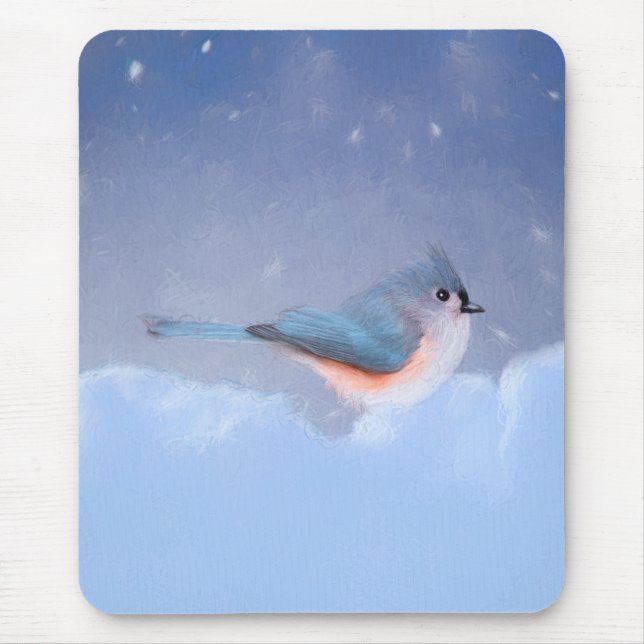 Tufted Titmouse Painting - Cute Original Dog Art Mouse Mat (Front)