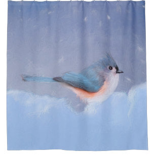 Tufted Titmouse Painting - Cute Original Dog Art Shower Curtain