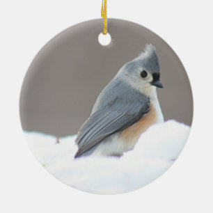 Tufted titmouse photo ceramic tree decoration