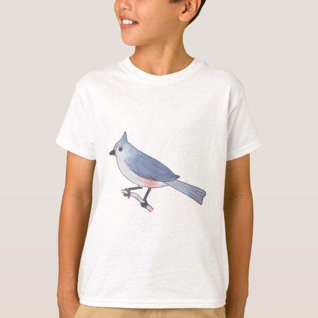 Tufted Titmouse watercolor bird species illustrati T-Shirt (Front)