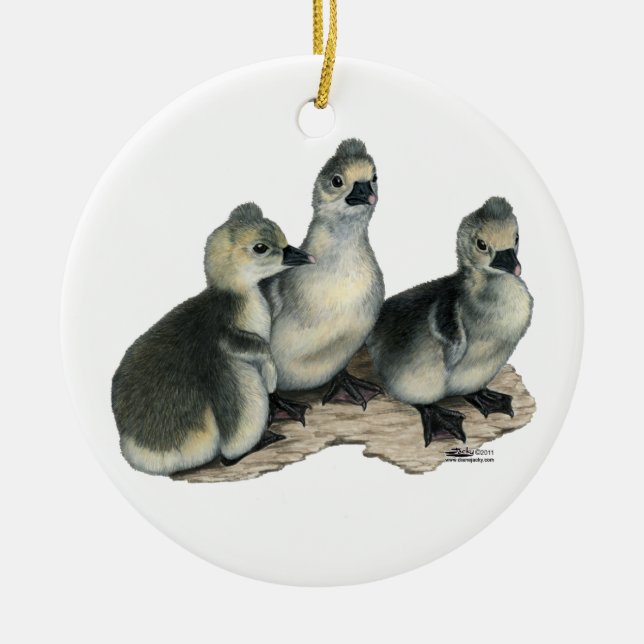 Tufted Toulouse Goslings Ceramic Tree Decoration (Front)