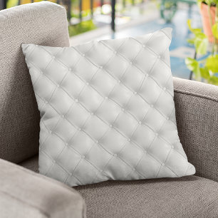 Tufted White Faux Leather Pattern Cushion