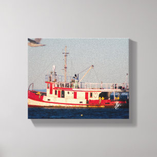 Tug Boat on Mutiny Bay with a bird Canvas Print