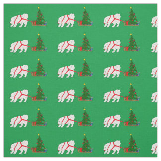 Tug the Samoyed pulling Christmas Tree Fabric