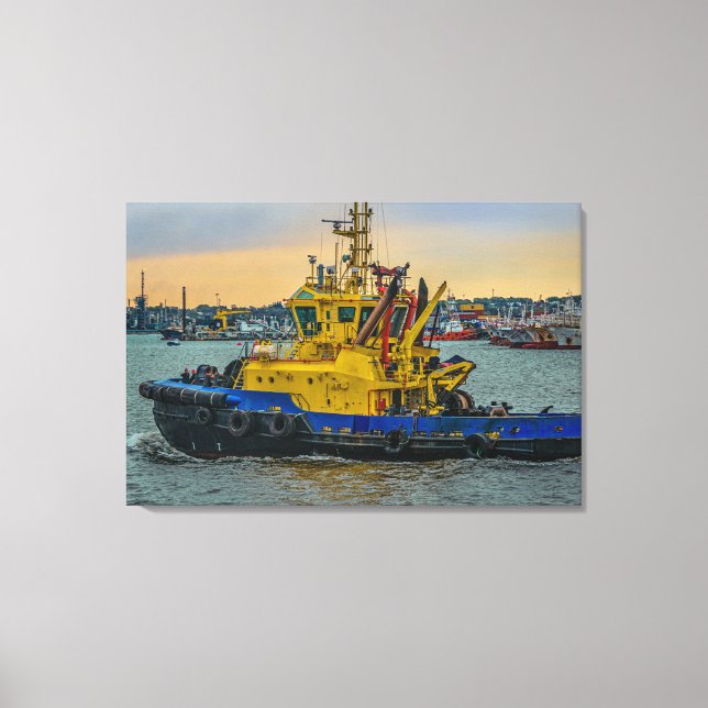 Tugboat sailing at river, montevideo, uruguay canvas print (Front)
