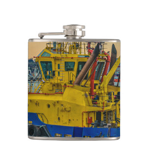 Tugboat sailing at river, montevideo, uruguay hip flask