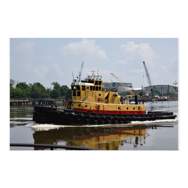 Tugboat working at the river photo print (Front)