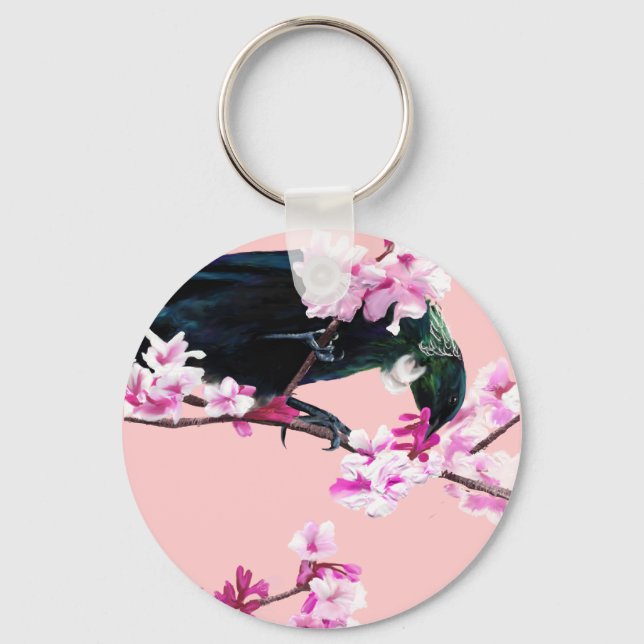 Tui Bird in the Cherry Blossoms Key Ring (Front)