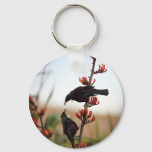 Tui birds on New Zealand flax Key Ring