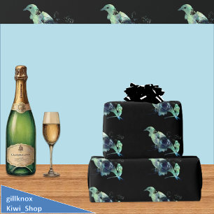 Tui & Kowhai Flowers Paua Seashell Inlay Wrapping Paper