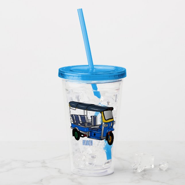 Tuk tuk cartoon illustration acrylic tumbler (Front Ice)