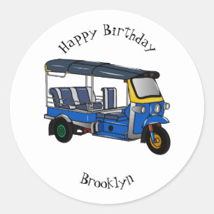Tuk tuk cartoon illustration classic round sticker