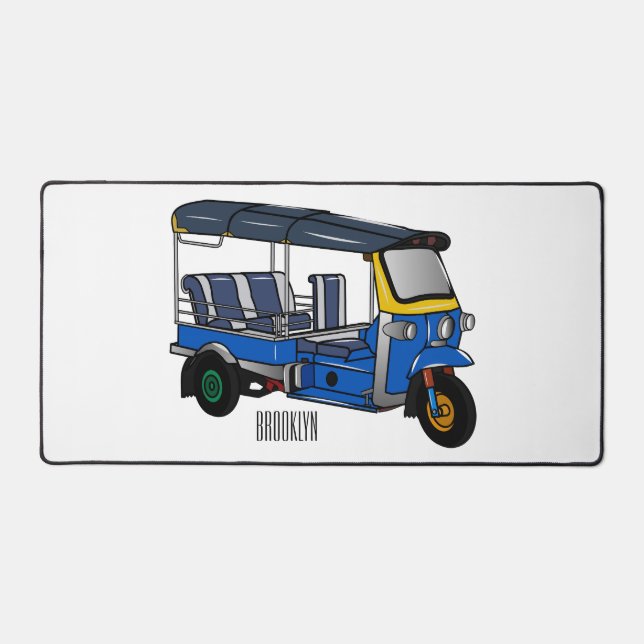 Tuk tuk cartoon illustration desk mat (Front)