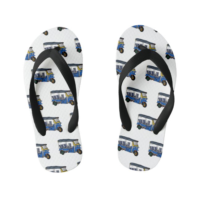 Tuk tuk cartoon illustration kid's flip flops (Footbed)