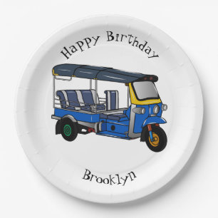 Tuk tuk cartoon illustration paper plate